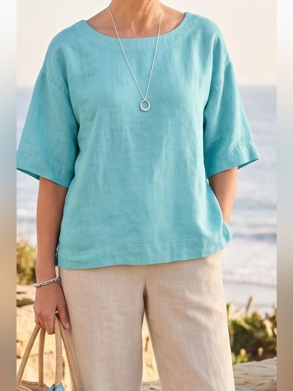 Pure Jill 100% Linen Boxy Tunic / Kimono Syle Top